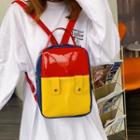 Faux Leather Color Block Backpack / Bucket Bag / Pouch / Set