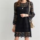 Set: Crochet-lace Mini Dress + Long Camisole Top