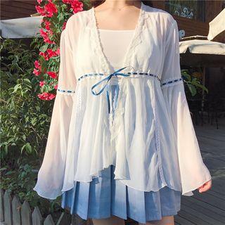 Bell-sleeve Chiffon Jacket White - One Size