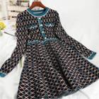 Patterned Knit Mini A-line Dress
