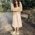 Cardigan / Long-sleeve Plaid Midi Shift Dress