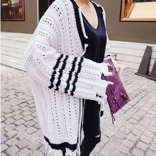 Contrast-trim Perforated Cardigan