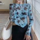 Long-sleeve Cow Print Cropped T-shirt