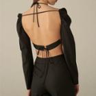 Plain Open-back Long-sleeve Crop Top