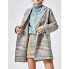Set: Double-breasted Checked Jacket + Contrast-trim Skirt