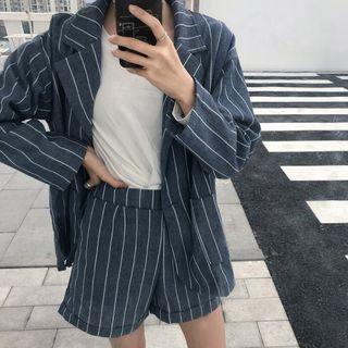 Set: Pinstriped Blazer + Shorts Blazer - Pinstriped - Blue - One Size / Shorts - Blue - One Size