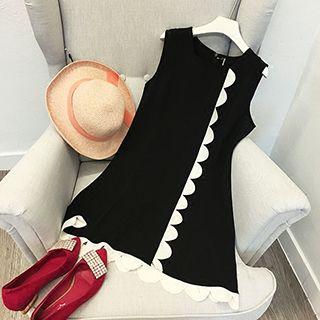 Scallop Trim Sleeveless A-line Dress