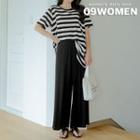 Plus Size Set: Stripe T-shirt + Wide-leg Pants