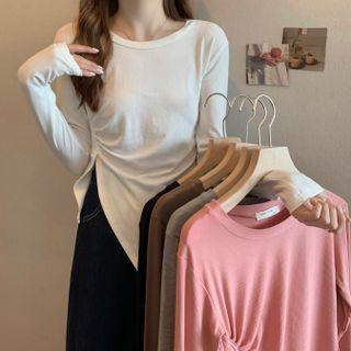 Long Sleeve Plain Split Irregular Top