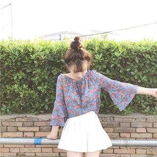 Off-shoulder Bell 3/4 Sleeve Chiffon Top