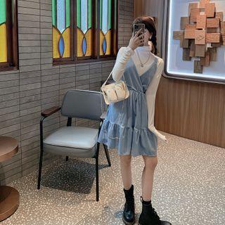 Velvet Strap Dress + Mock-neck Top