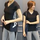 V-neck Letter-printed Sports T-shirt