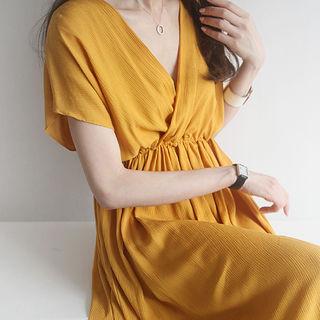 Wrap-front Gathered-waist Maxi Dress