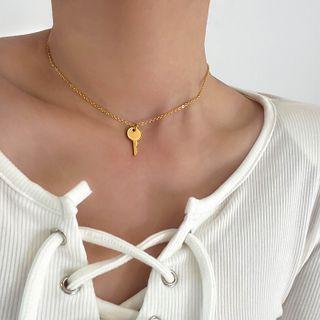 Key Pendant Stainless Steel Choker Type A - Gold - One Size