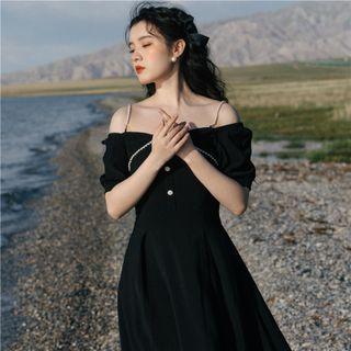 Cold-shoulder Beaded Midi A-line Dress