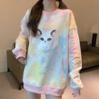 Long-sleeve Cat Print Tie Dye Sweatshirt
