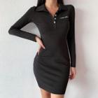 Long-sleeve Lettering Polo Sheath Dress