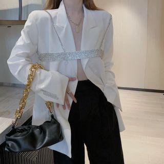 Plain Blazer / Rhinestone Crop Camisole Top
