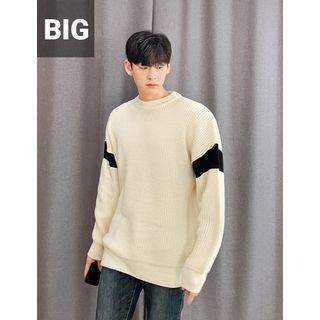Drop-shoulder Piped Rib-knit Top