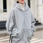 Lettering Hooded Zip Jacket Gray - One Size