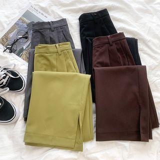 High-waist Plain Slit Dress Pants