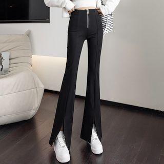 High-waist Front-slit Boot-cut Pants