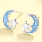 925 Sterling Silver Moon & Star Earring 1 Pair - Crescent & Star - Earring - Silver - One Size