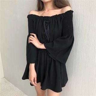 Plain Off-shoulder Loose-fit A-line Dress