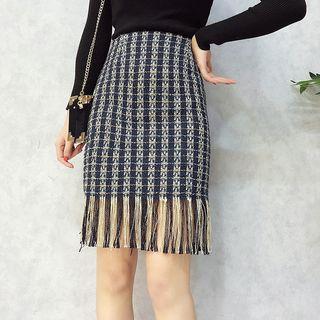 Tasseled Patterned Midi Skirt