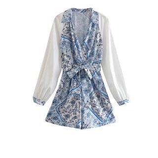 Long-sleeve Floral Print Tie-waist Romper