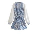 Long-sleeve Floral Print Tie-waist Romper