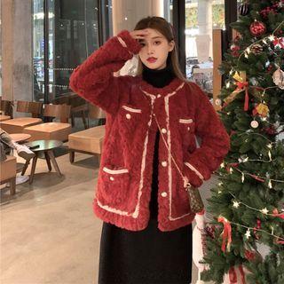 Contrast Trim Button-up Jacket Red - One Size