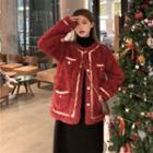 Contrast Trim Button-up Jacket Red - One Size