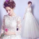 3/4-sleeve Lace A-line Wedding Gown