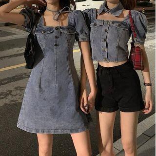Square Neck Denim Top / Square Neck Denim Dress