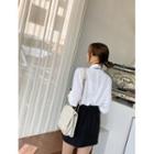 Faux-pearl Flap Stitched Blouse With Tie