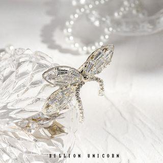 Bow Rhinestone Hair Clip Duckbill Clip - White - One Size