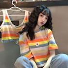 Short-sleeve Rainbow Stripe Cropped T-shirt / Sleeveless Cropped T-shirt