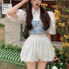 Puff-sleeve Blouse / Floral Corset Top / Shorts