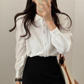 Collared Lace Trim Linen Blouse