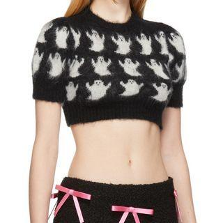 Short-sleeve Ghost Print Crop Knit Top