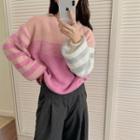 Striped Sweater Pink & Gray & White - One Size