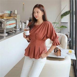 Puff-sleeve Pintuck Peplum Blouse