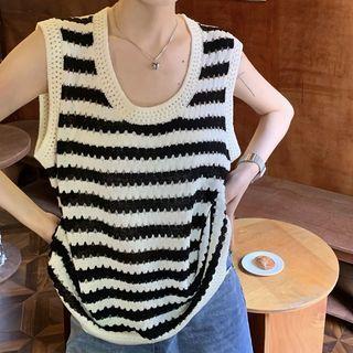 Striped Sweater Vest Striped - Black & White - One Size