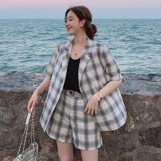 Set: Double Breasted Plaid Blazer + Shorts