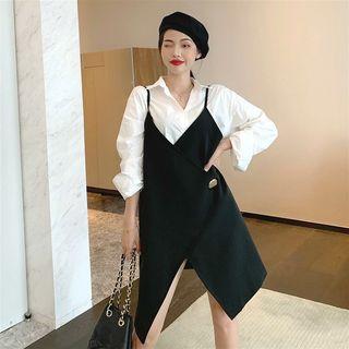 Plain Long-sleeve Shirt / Irregular Sleeveless Dress