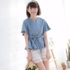 Short-sleeve Tie-waist Denim Top