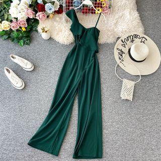 Ruffled-detail Cold-shoulder Jumpsuit
