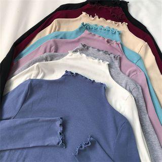 Long-sleeve Frill Trim Mock-neck T-shirt