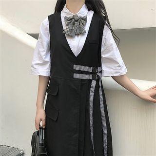Short-sleeve Shirt / Buckled Midi Jumper Dress